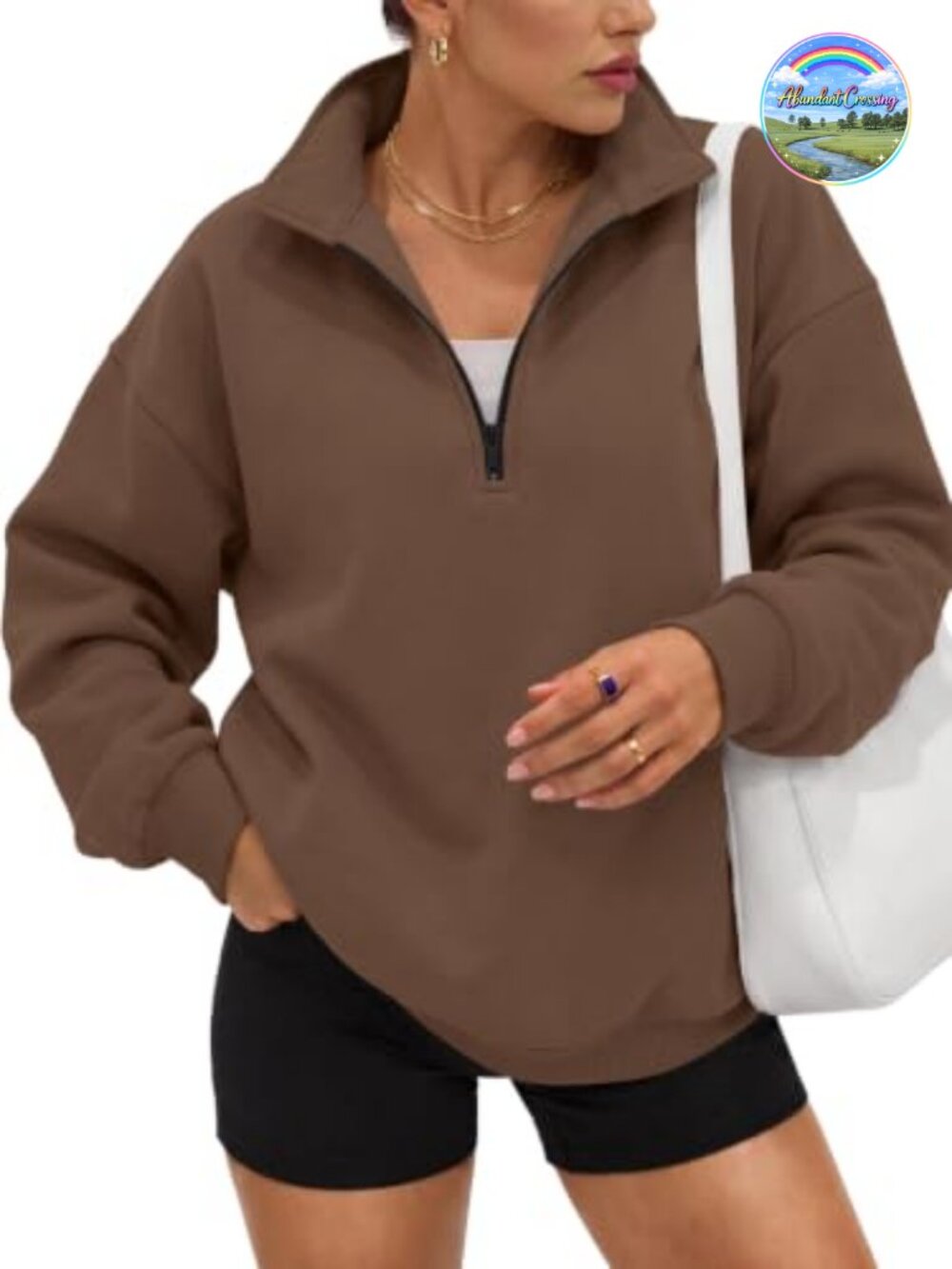 Oversized Half Zip Fleece Sweatshirt Cotton Polyester Mock Neck Pullover